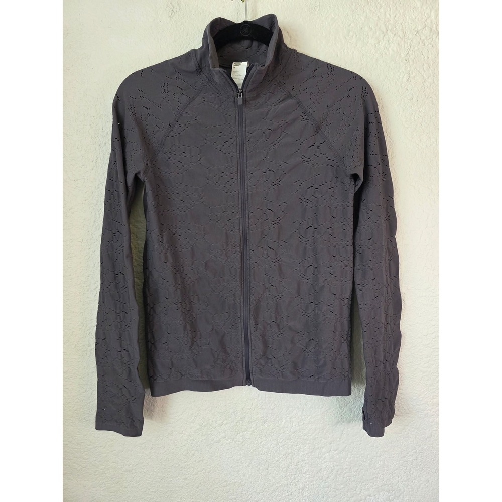 Fabletics Womens Medium Gray Perforated Full Zip Athletic Jacket‎ Thumbhole